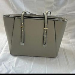 Women’s Gray Large Pebbled Tote Bag Zip Top Double Handles Detachable Strap Gold