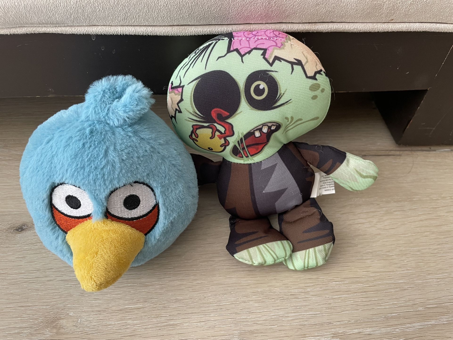 Angry birds blue jay stuffed animal and hanging eyeball green zombie