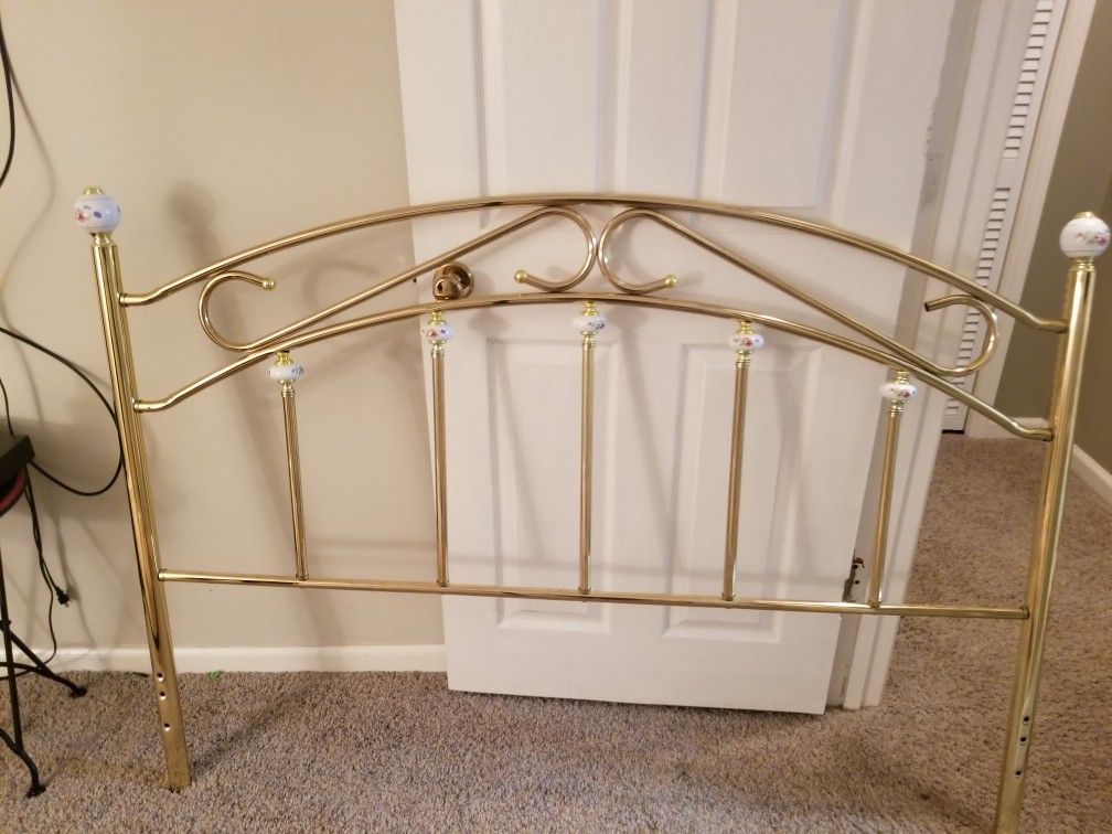 Queen brass bed with mattress, pad , and box spring