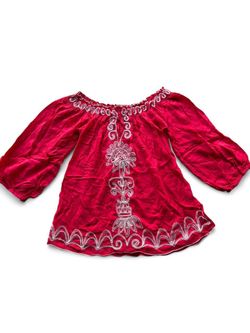 ✨POUPETTE ST BARTH RED BOHO CHIC TOP PEASANT STYLE EMBROIDERED SMALL✨