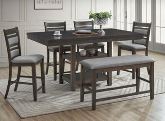MILTON COUNTER HEIGHT DINING TABLE WITH CHAIRS AND BENCH