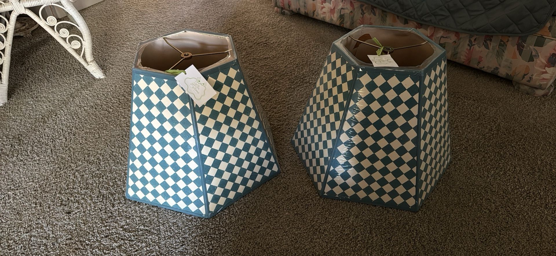 2 Brand New Seafoam Hexagon Lamp Shades 