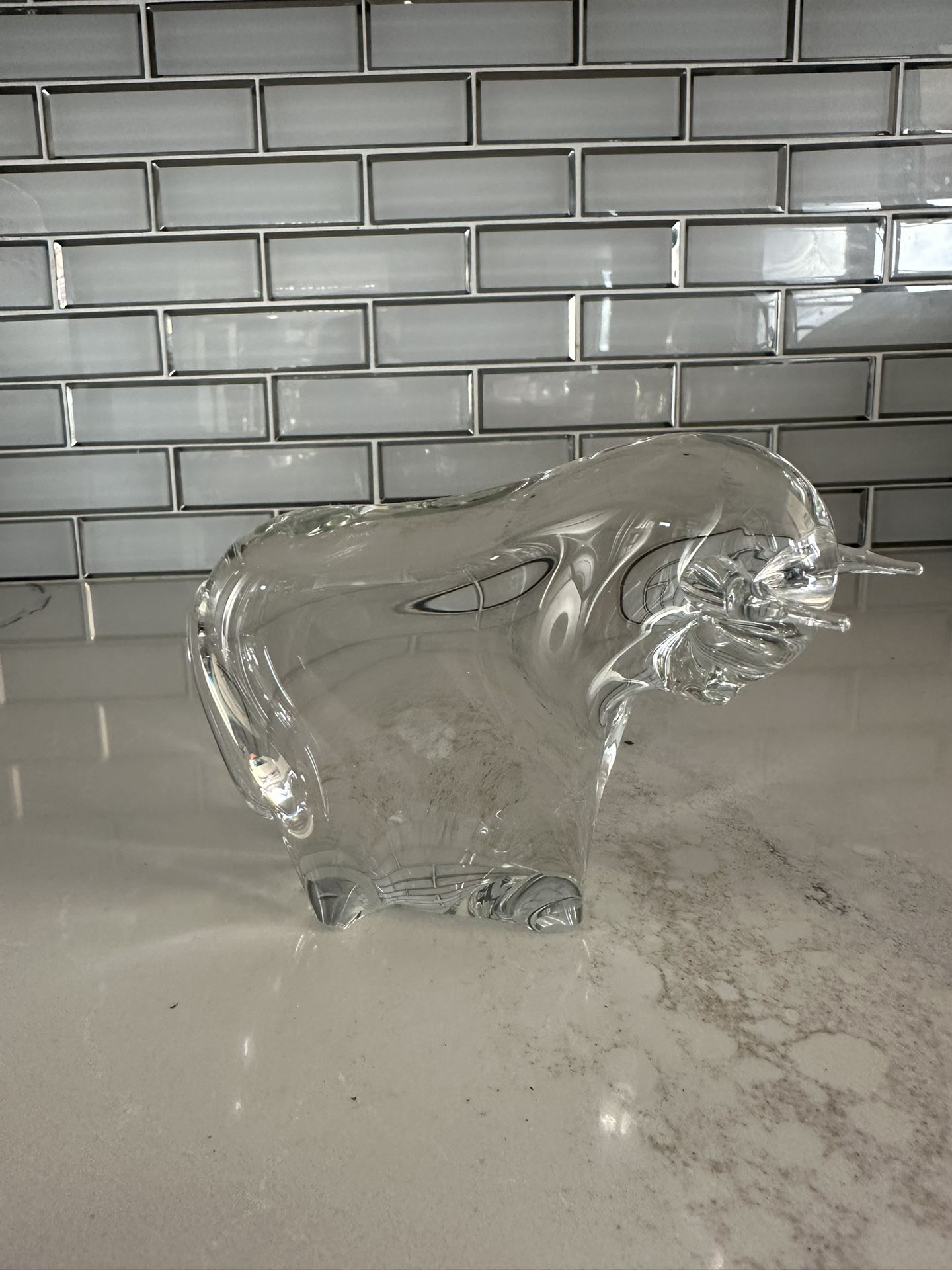 Vtg KONSTGLAS Glass Big Bull Sweden Paperweight Mid Century Modern Tarus Sign