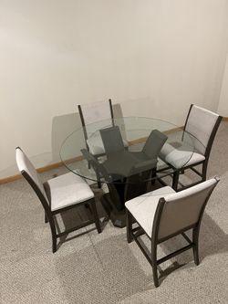 Tempered Glass Table with 4 Tall Cloth Chairs - Full Set