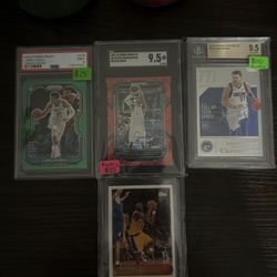 Wemby red ice SGC 9.5, Luka Rookie BGS 9.5, Lamelo Ball Green Prizm Rookie PSA 9 And Kobe Bryant Topps Rookie 