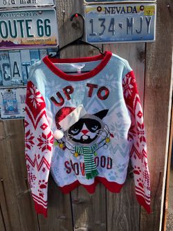 VINTAGE Women's No Boundaries Junior's Christmas Cat Sweater SIZE XL