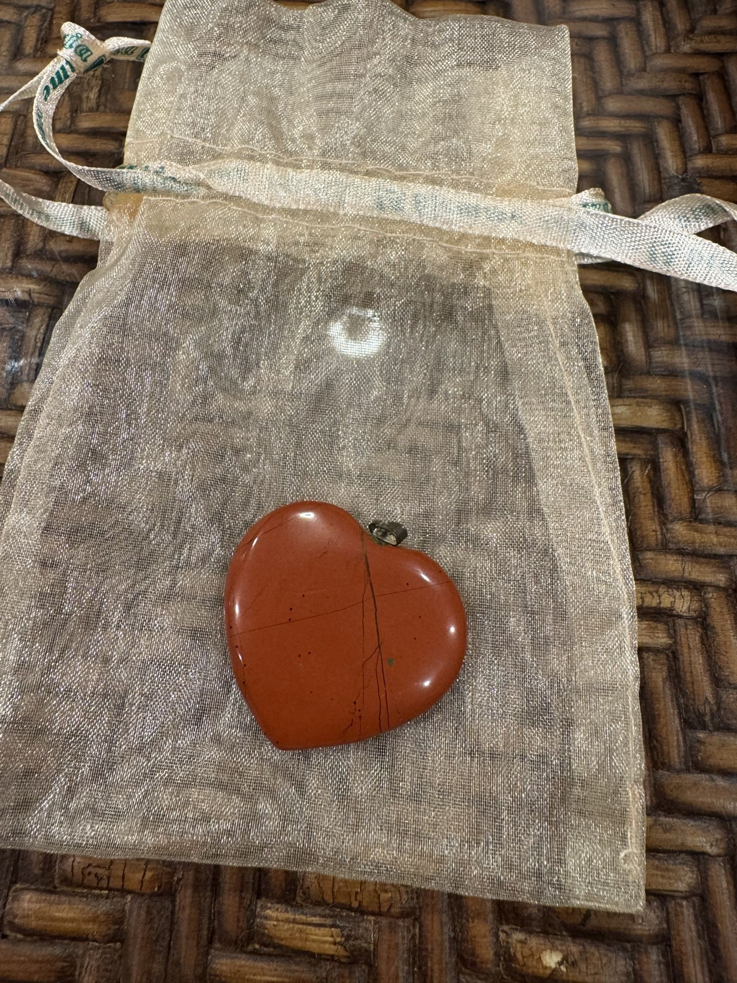 Red Jasper gemstone Heart Pendant 1 1/4”  comes with sheer pouch