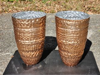 Turkish Glass 16" Metallic Copper-Toned Textured Planters (Pair)