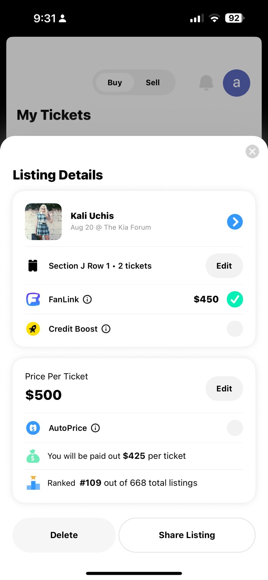 Kali Uchi Ticket For sale Inglewood