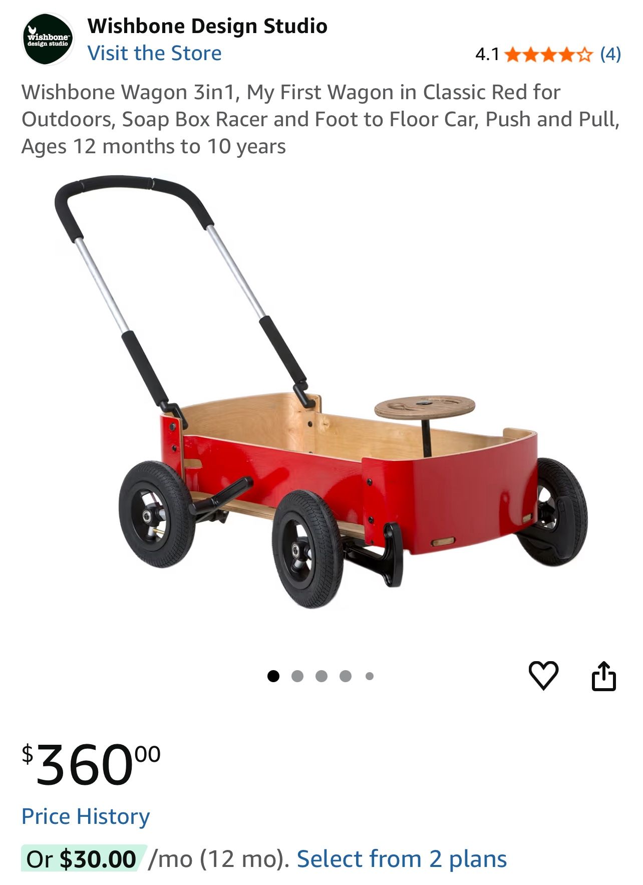 Wishbone Wagon 3in1, My First Wagon in Classic Red for Outdoors, Soap Box Racer and Foot to Floor Car, Push and Pull, Ages 12 months to 10 years