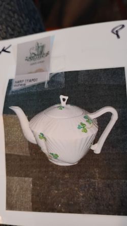 Belleek Harp Shamrock Teapot