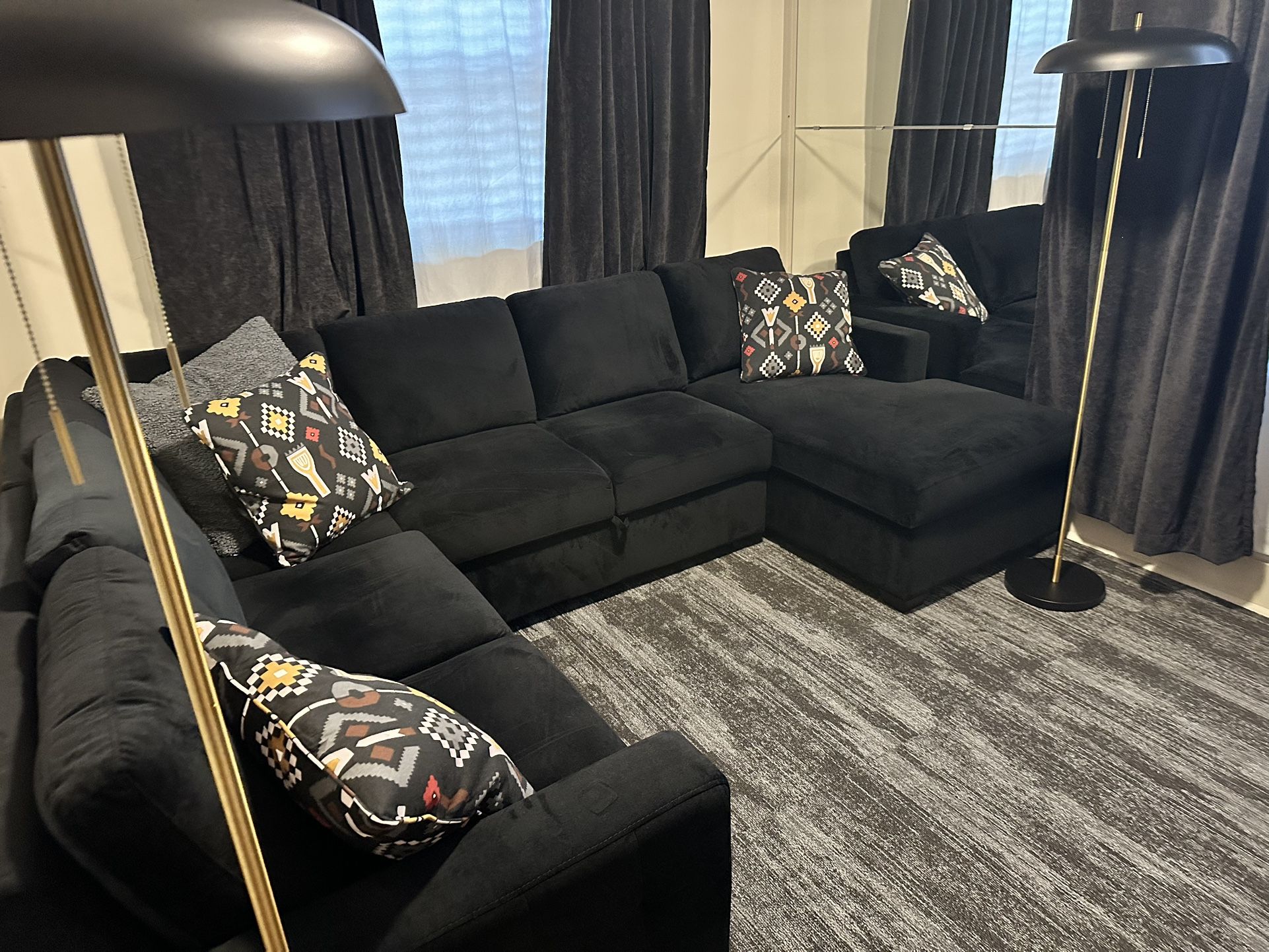 Full Entertainment Center TV, Couch, Lamps, Ikea Rug & Stand