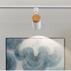 Modern H Type Track Lighting Heads, Matte White Finish,GU10 Bulb Socket, Natural Wood Adjustable Spotlights, for Shop, Kitchen, Dining Room