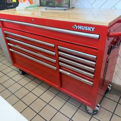 Husky Tool Storage 46 in. W x 18 in. D 9-Drawer Gloss Red Mobile Workbench Cabinet