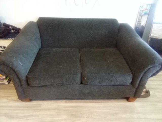Grey Comfy Loveseat Missing Back Cushions But Still Super Comfortable