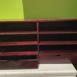 Sturdy Dark Wood Organizer With Adjustable Shelves And 2 Drawers