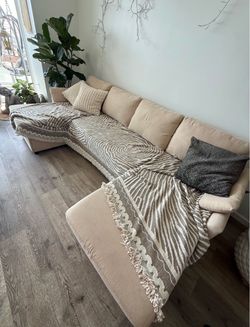 Beige Fabric Sectional Sofa with Chaise