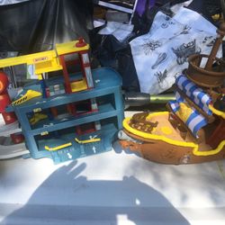 Kids little people boat and hot wheels garage only $10 each firm