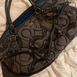 Coach Madison Signature Op Art Sophia Sequence Metallic Satchel Shoulder Bag