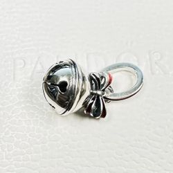 Pandora Christmas Festive Holiday Bell Dangle Charm, Red Enamel #794246C01 + FREE Pandora Gift Box + Tag