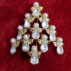 Vintage Signed Nina Ricci Christmas Tree Brooch Pin 