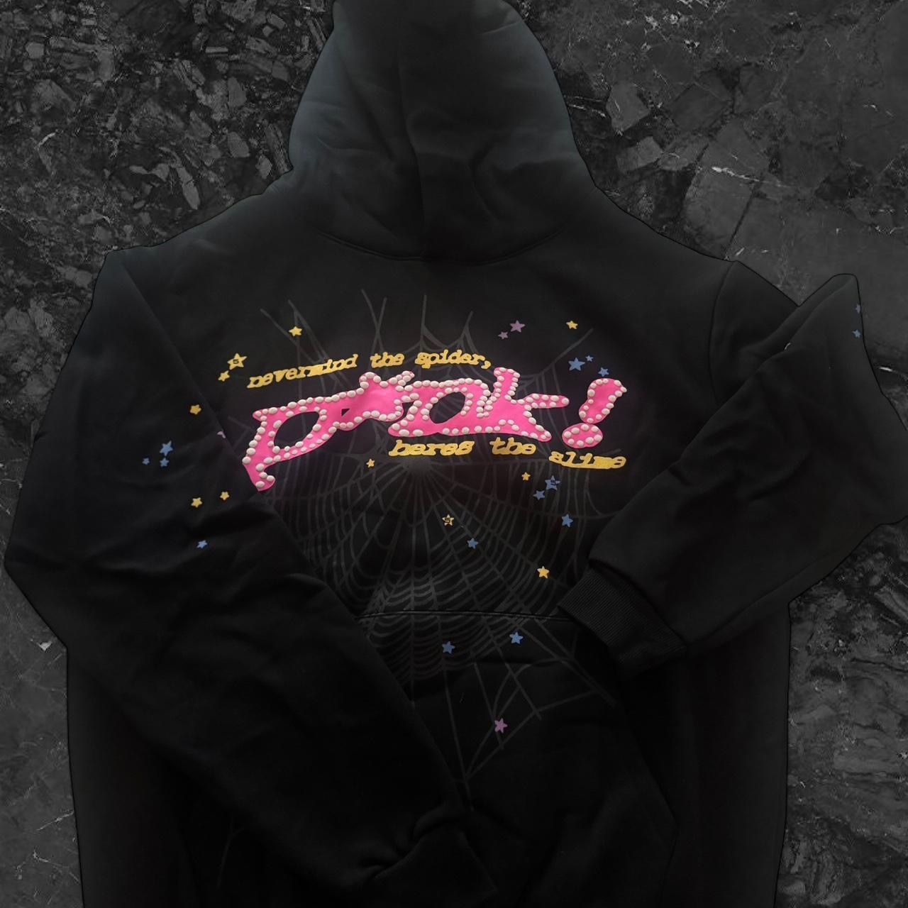 Pink Hoodie Black Sp5der Hoodie Size Large