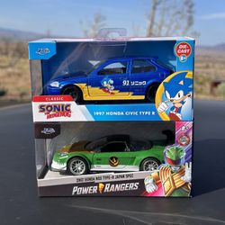 2x Jada Tuner Pop Culture Lot - Sonic Civic Type R & Green Ranger NSX 