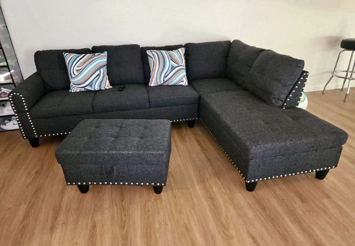 New Sectional + Storage Ottoman  — Left or Right Chaise — Delivery Available 