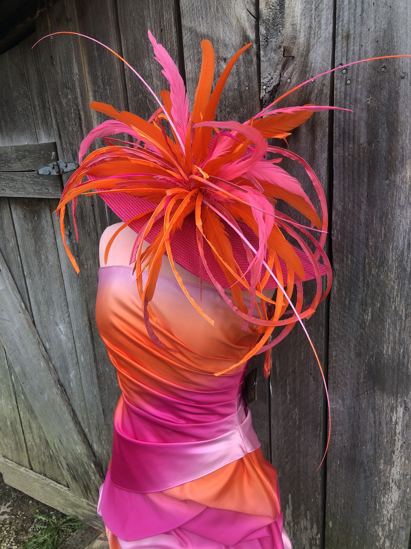 orange/pink dress Sz.5/6( more like 3/4)... or pink dress Sz.16-$100/set or $85/hat alone!