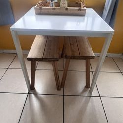 Ikea Dining Table And 2 Wooden Benches