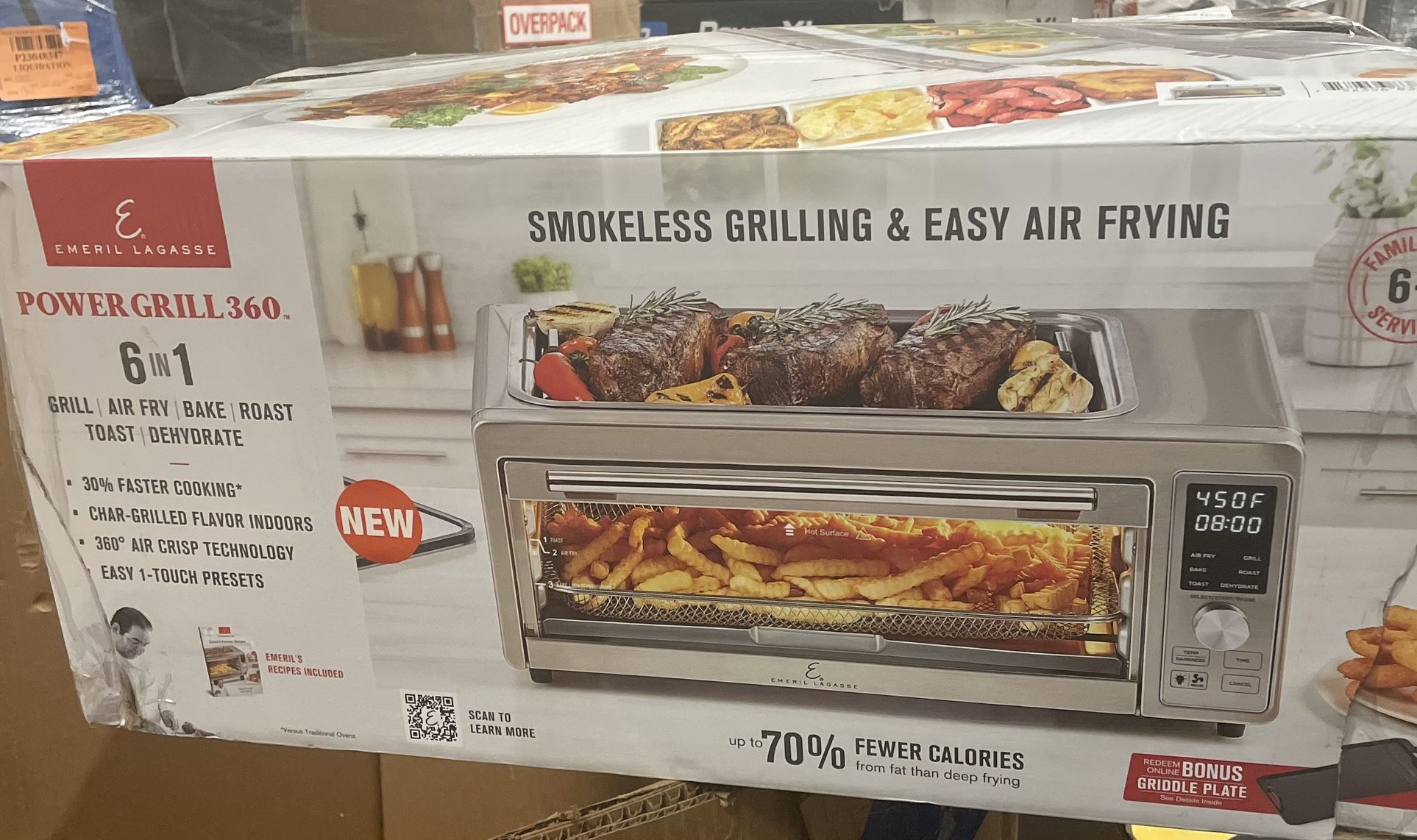 Emeril Lagasse Power Grill 360 Plus, 6-in-1 Electric Indoor Grill and Air Fryer Toaster Oven with Smokeless Technology, XL Family-Size Capacity