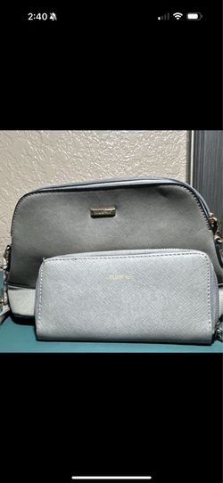 ELIM&PAUL Gray Medium Crossbody Bag Zip Detachable Strap, Matching Wallet