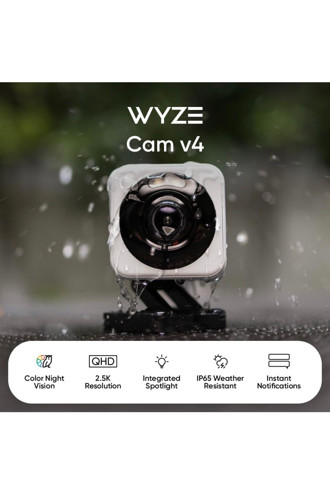 BRAND NEW IN BOX WYZE Cam v4, 2.5K HD WiFi Smart Home Security Camera, Indoor/Outdoor, Pet/Baby Monitor, Motion Activated Spotlight/Siren, Color Night