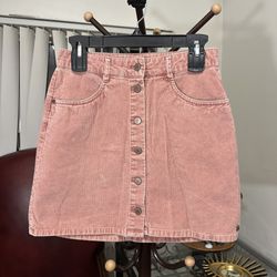 Roxy Women's Pink Solid Cotton Button Fly Corduroy A-Line Mini Skirt Size Small