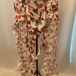 Tie Back Floral Halter Top & Split Pants Set 