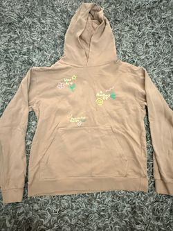 Seek Discomfort Beige Graphic Hoodie Size L Kangaroo Pocket