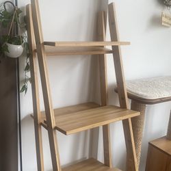 Two Wall Leaning Ladder Bamboo Bookshelves