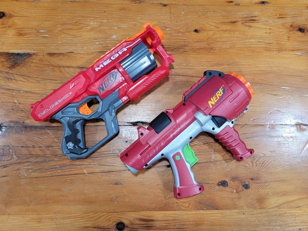 Nerf Dart Tag & Cycloneshock Mega Toy Guns ~ Red Hyper Fire, No Darts Included