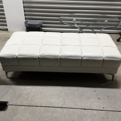 White Tufted Faux Leather Storage Bench Ottoman
