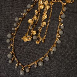 36” Gold Necklace With Reversible Beaded Charms..blue/rhinestones 