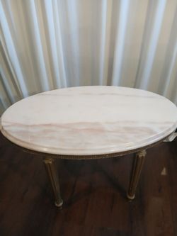Oval Marble Top Side Table Gold Legs