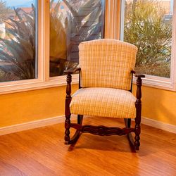 Vintage Wooden Rocking Chair with Hand-Done Upholstery