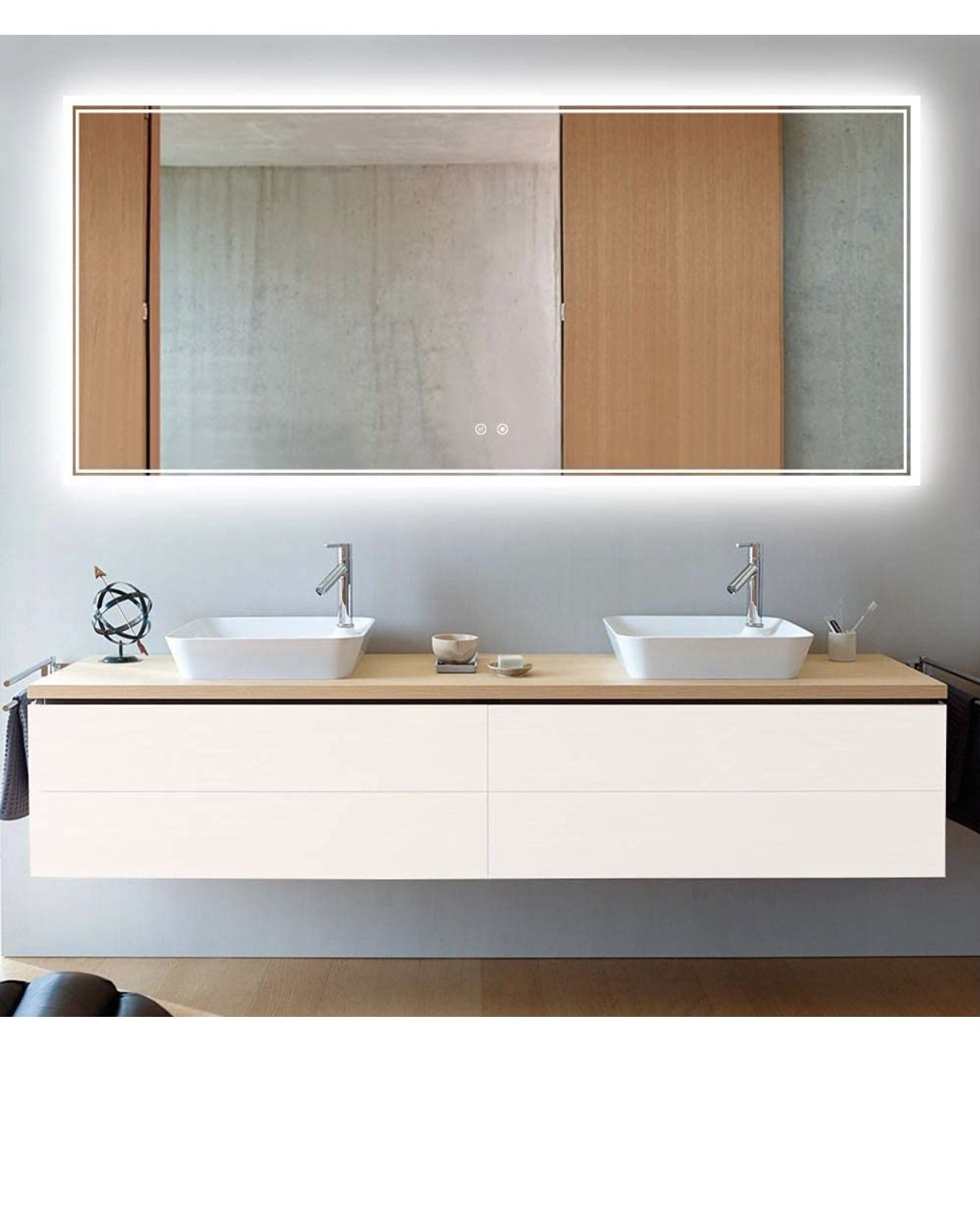 TokeShimi 60 x 28 Inch Bathroom LED Vanity Mirror Anti-Fog Dimmable Wall Mounted Makeup Large Mirror with Memory Function.