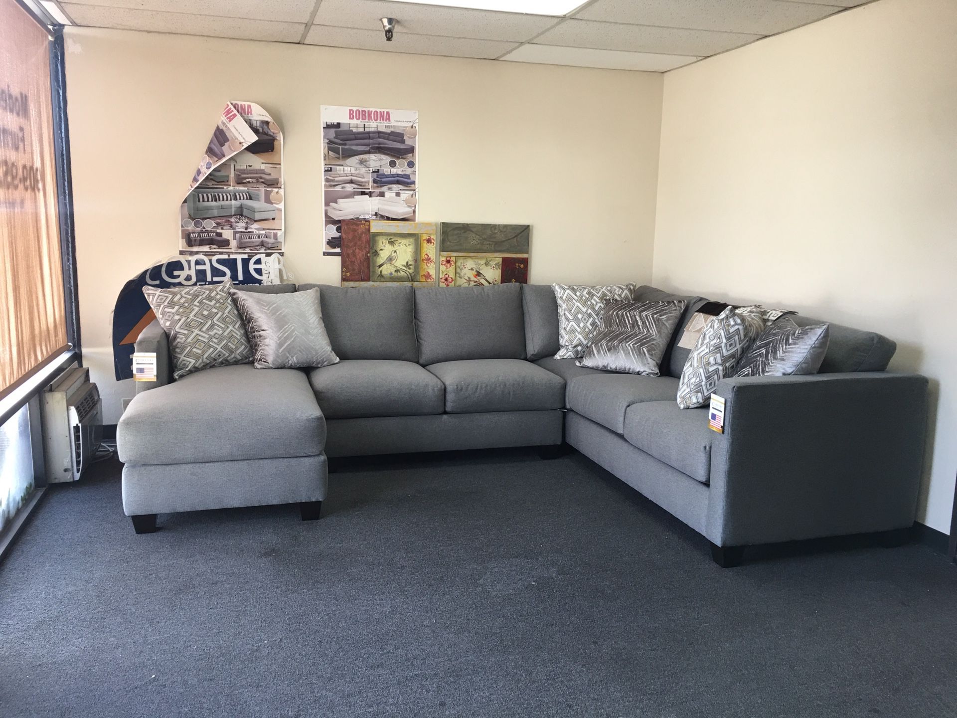 New custom made sectional sofa grey includes 6 accent pillows was $2,200 now $1,400