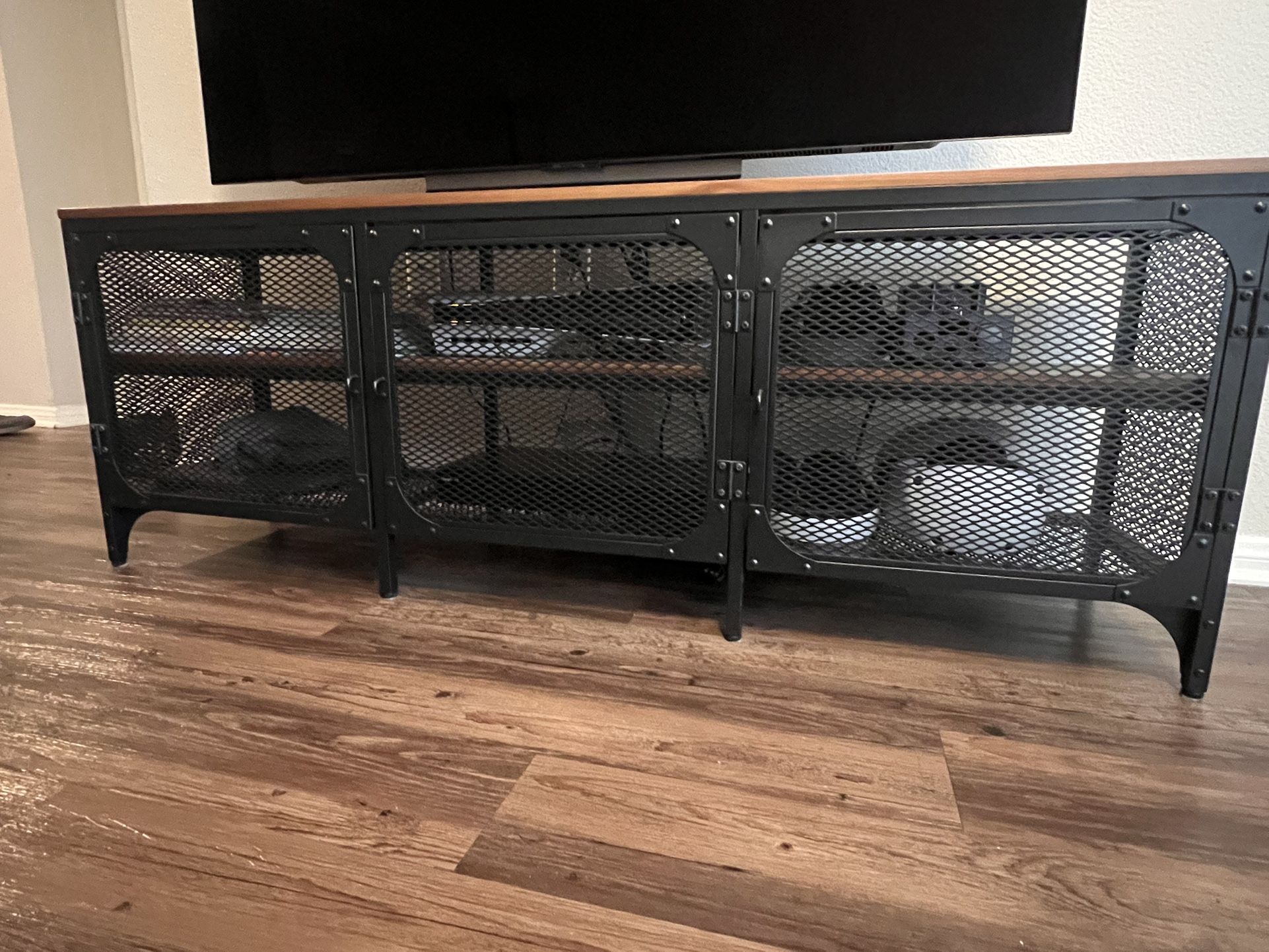 Industrial-Style Metal & Wood Shelf and TV Stand