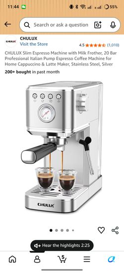 CHULUX Slim Espresso Machine with Milk Frother, 20 Bar Professional Italian Pump Espresso Coffee Machine for Home Cappuccino & Latte Maker, Stainless 