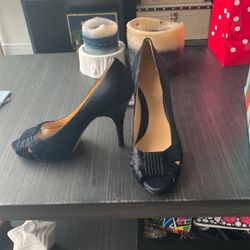 Boutique 9 Black Satin Open Toe Pumps Size 9