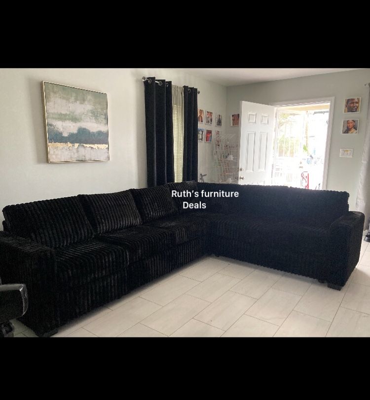 XL Sectional Sofa Black Corduroy Fabric Material