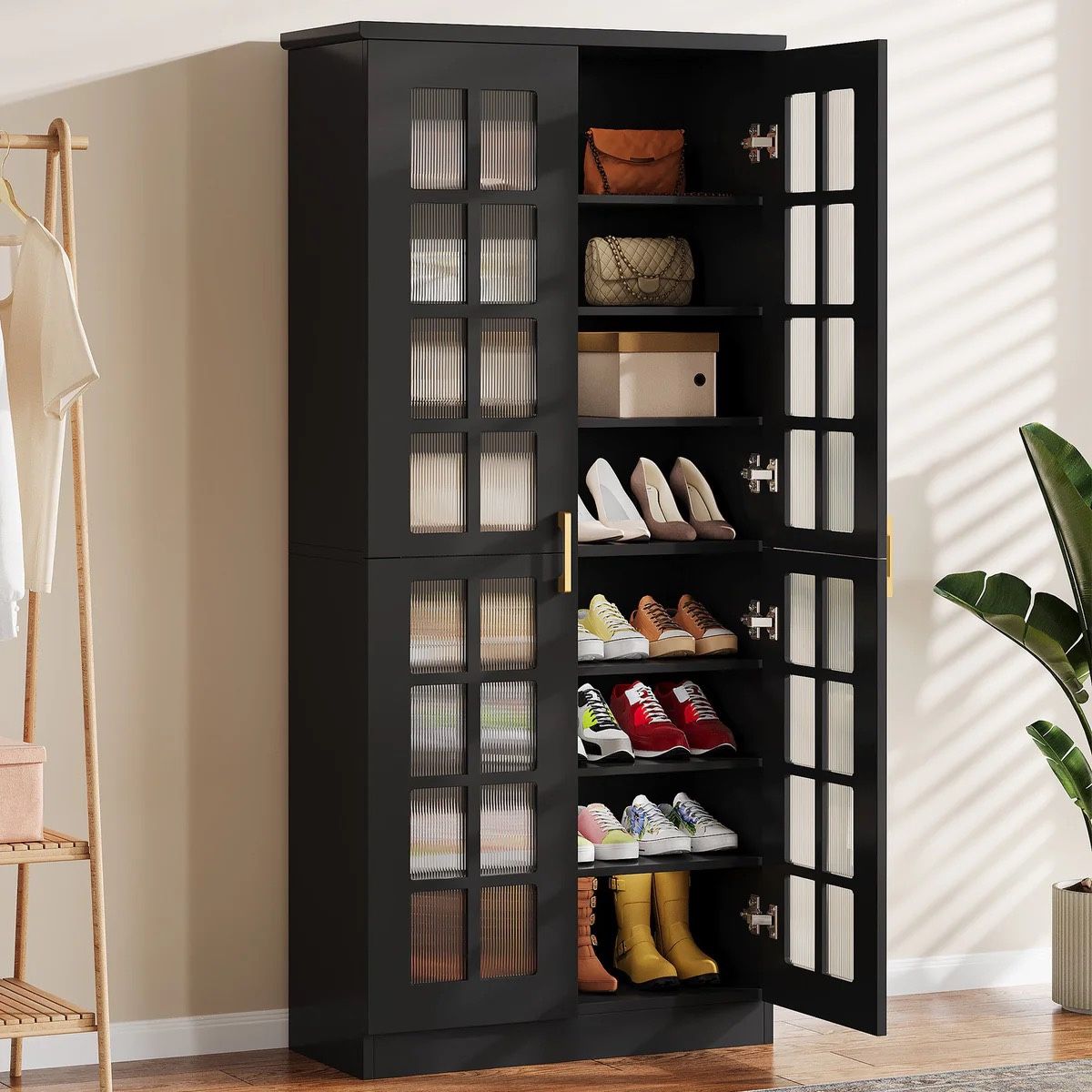 71" Shoe Cabinet, 8-tier Shoe Storage Racks With Adjustable Shelves