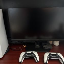 PS5 WITH 2 CONTROLLERS AND MONITOR